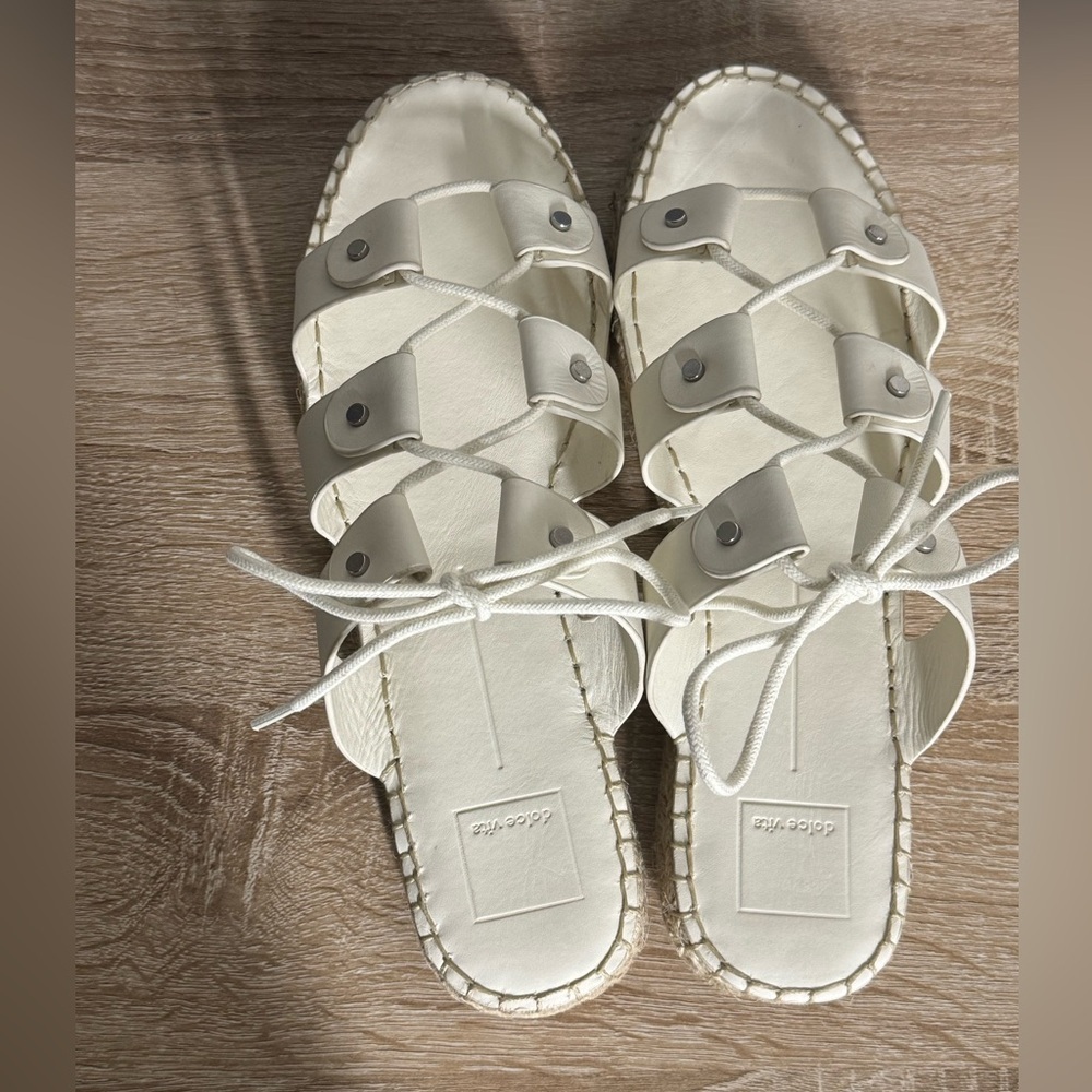 Dolce Vita Women 10 Vana Off White Leather Flat Espadrille Slides Sandals - Picture 5 of 11
